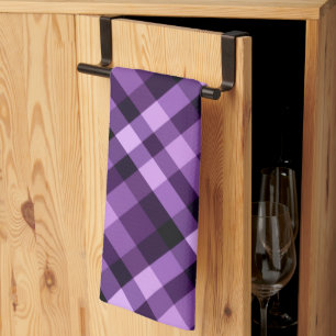 Modern Plum Purple Plaid Pattern Kitchen Towel