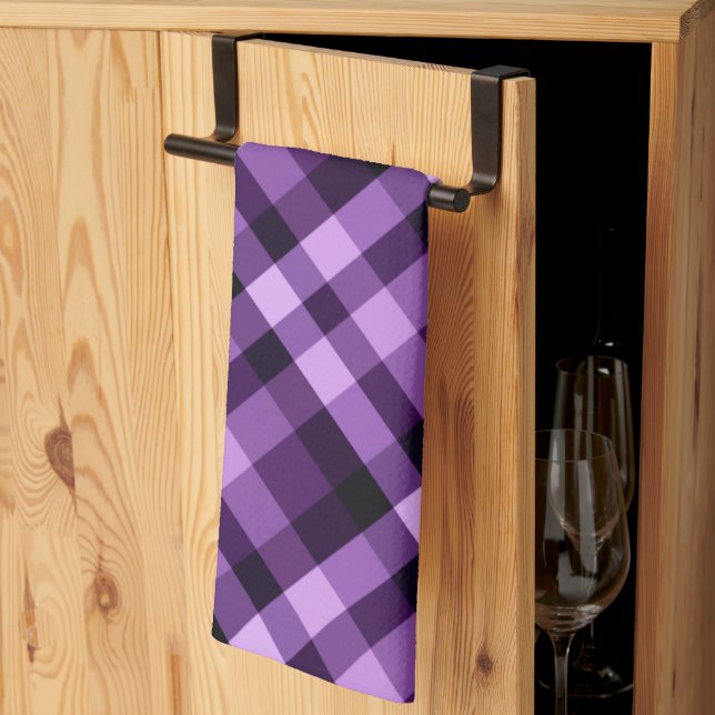 Modern Plum Purple Plaid Pattern Kitchen Towel (Thirds Fold)