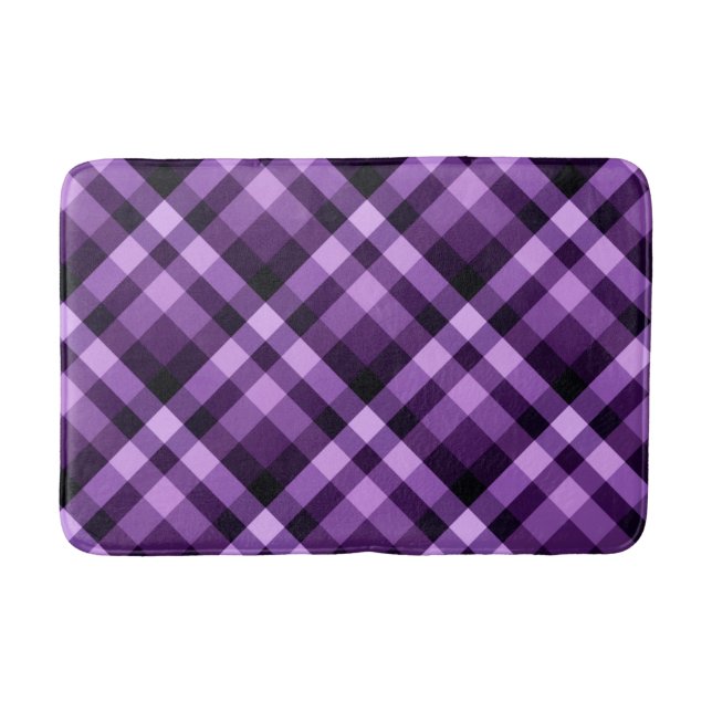 Modern Plum Purple Plaid Pattern Medium Bath Mat (Front)
