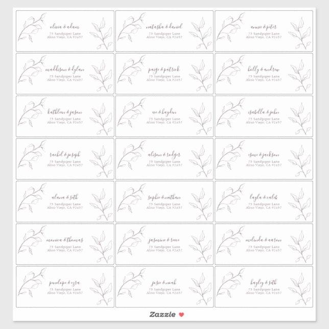 Modern Plum Purple Script Botanical Guest Address (Sheet)