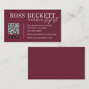 Modern Plum QR Code Barber Stylist Business Card
