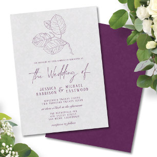 Modern Plum Silver Grey Botanical Elegant Wedding Invitation