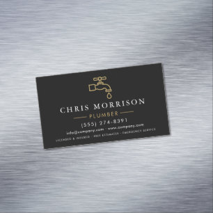 Modern Plumber Black Gold Minimalist Magnetic Business Card