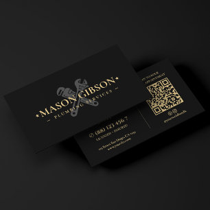 Modern Plumber Drain Sewer Technician Logo Black Business Card