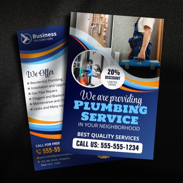 Modern Plumber Plumbing Installation Blue Orange Flyer (Creator Uploaded)