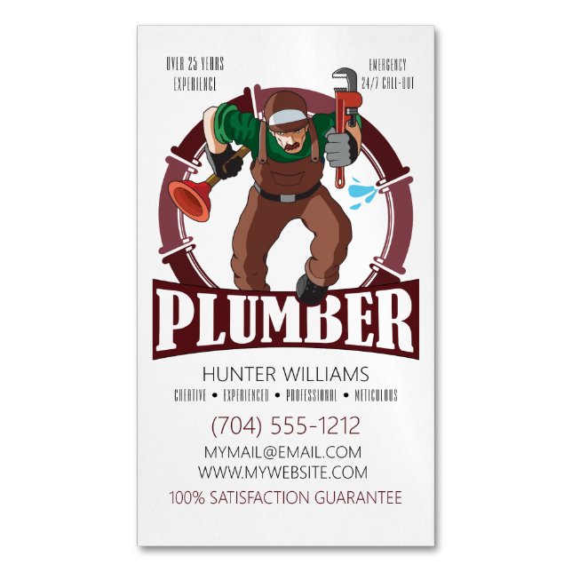 Modern Plumber Repair Handyman Plumbing Magnetic Business Card (Front Vertical)