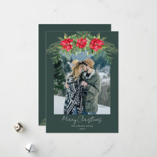 Modern Poinsettia Arch 1 Photo Merry Christmas Holiday Card