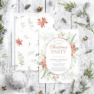 Modern Poinsettia Berry Greenery Christmas Party Invitation