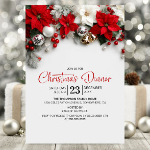 Modern Poinsettia Christmas Dinner Party Invitation