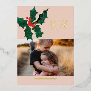Modern Poinsettia Foil Christmas Photo Card