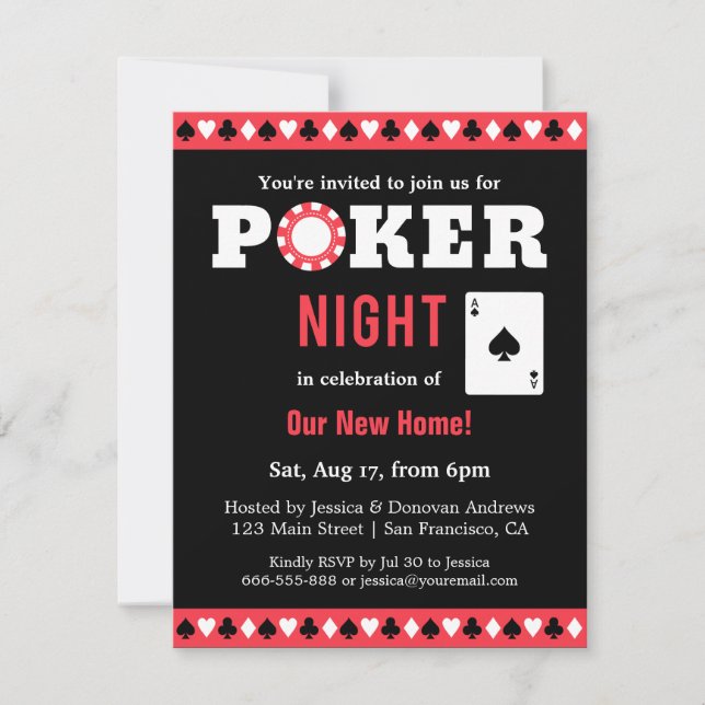 Modern Poker Game Night Party Invitations (Front)