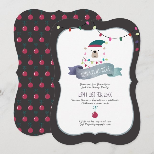 Modern Polar Bear Christmas Invitation ANY EVENT (Front/Back)