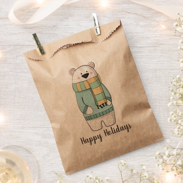 Modern Polar Bear in Sweater Customisable Favour Bag (Clipped)