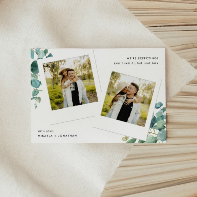 Modern Polaroid Photo Watercolor Floral Pregnancy Announcement (Creator Uploaded)