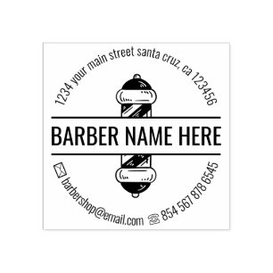 Modern Pole Logo Barbershop Rubber Stamp