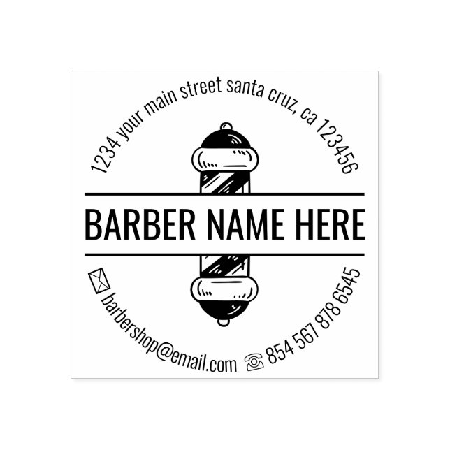 Modern Pole Logo Barbershop Rubber Stamp (Imprint)