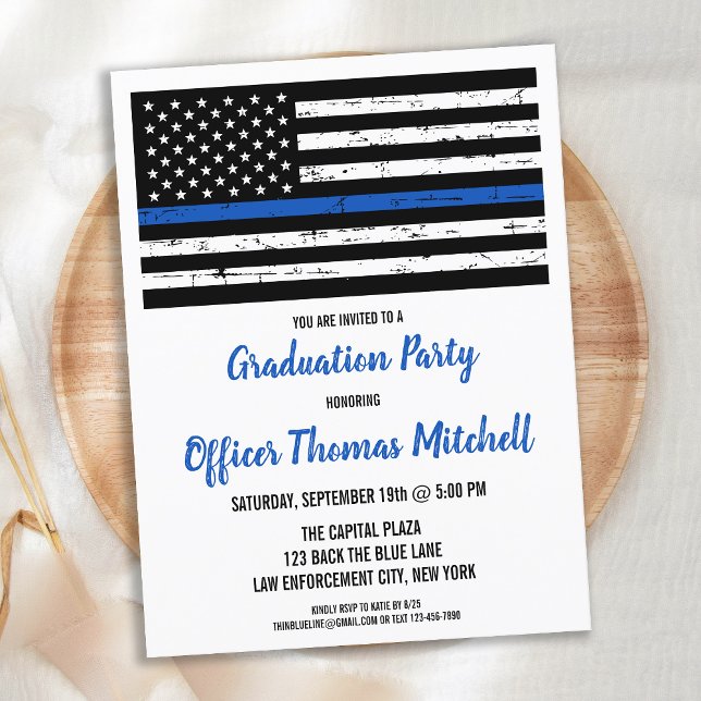 Modern Police Graduation Thin Blue Line Invitation (Creator Uploaded)