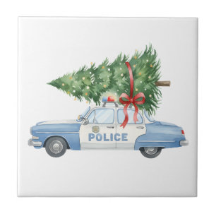 Modern Police Officer Christmas Tree Car Ceramic Tile