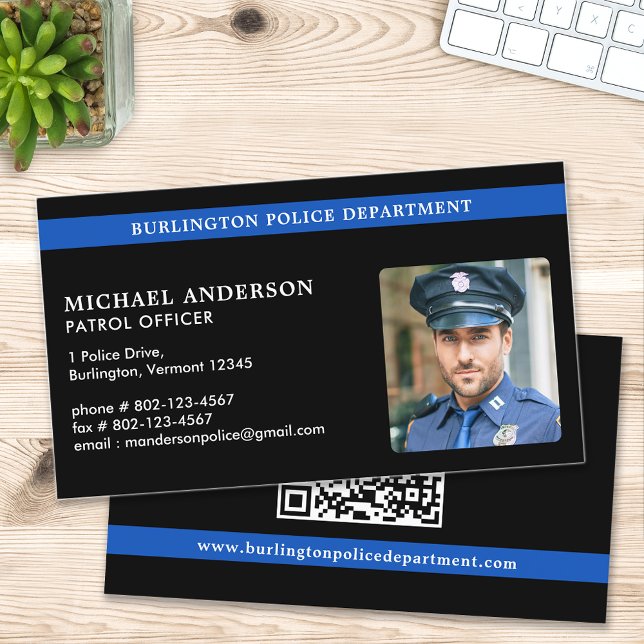 Modern Police Officer Custom Photo Law Enforcement Business Card (Creator Uploaded)