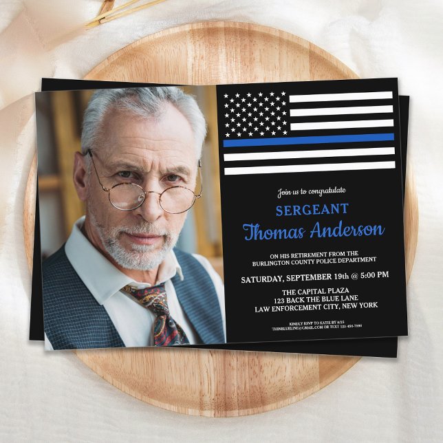 Modern Police Officer Custom Photo Retirement  Invitation (Creator Uploaded)