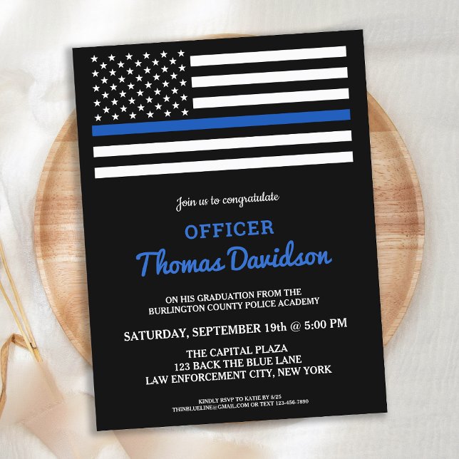 Modern Police Officer Graduation Thin Blue Line In Invitation Postcard (Creator Uploaded)