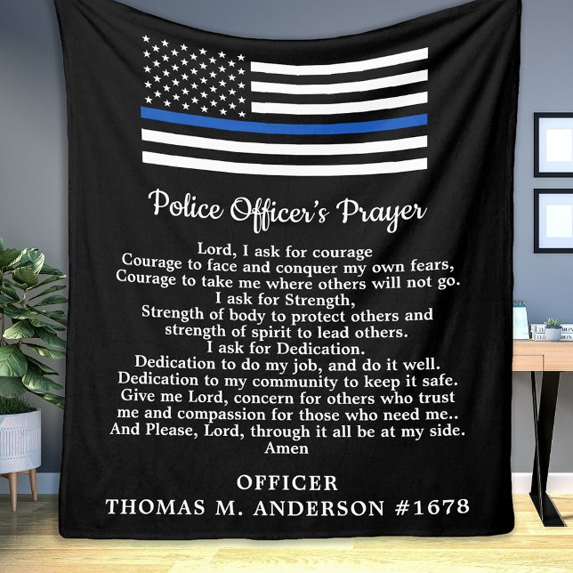 Modern Police Officer Prayer Thin Blue Line Fleece Blanket (Creator Uploaded)