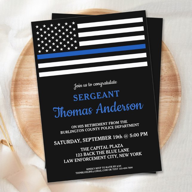 Modern Police Officer Retirement Thin Blue Line In Invitation (Creator Uploaded)