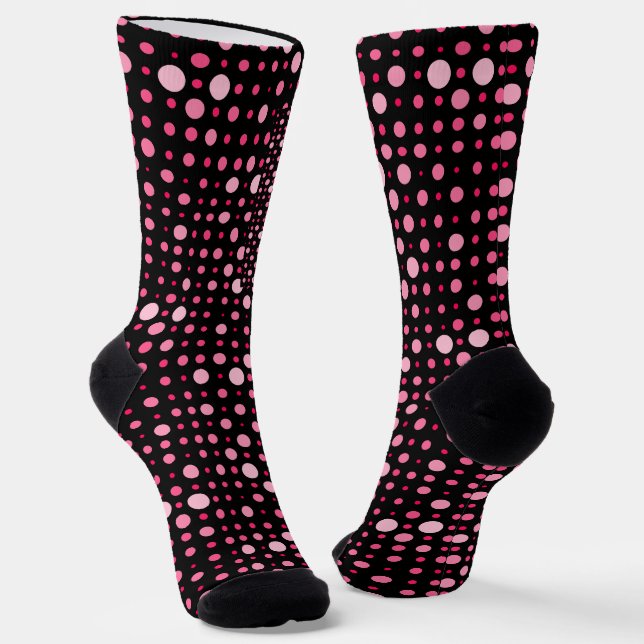 Modern Polka Dot 01.Pink Black BG Socks (Angled)
