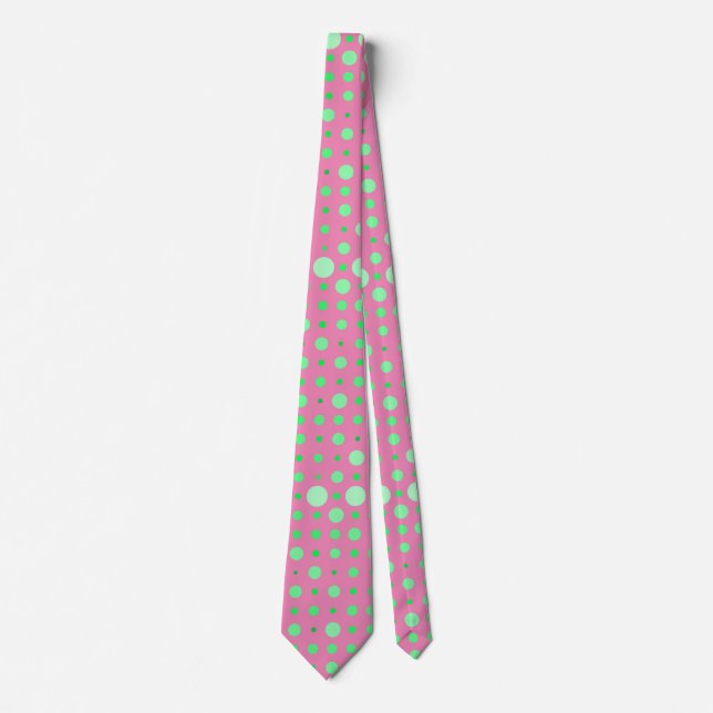 Modern Polka Dot 02.Green. Pink BG Tie (Front)