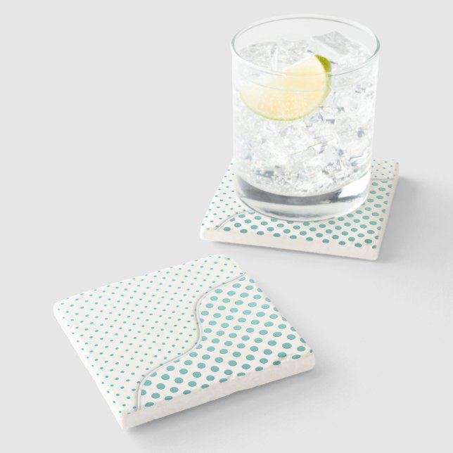 Modern Polka Dot Design Turquoise White Stone Coaster (Side)