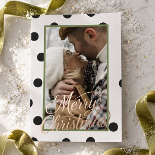 Modern Polka Dot Merry Christmas Photo Foil Holiday Card