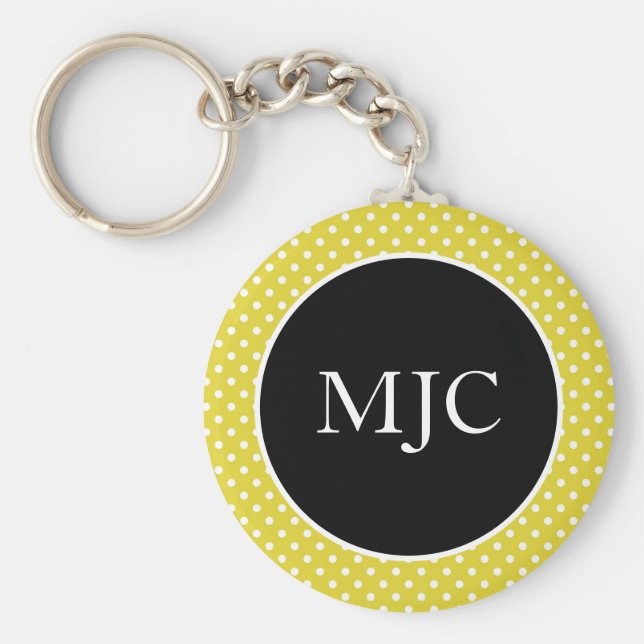 Modern Polka Dot Personalised Button Key Ring (Front)