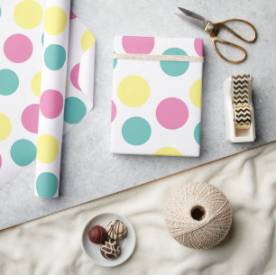 Modern Polka Dot Pink Yellow Aqua Party  Wrapping Paper