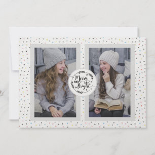 Modern, Polka Dot Two Photo Christmas Card White