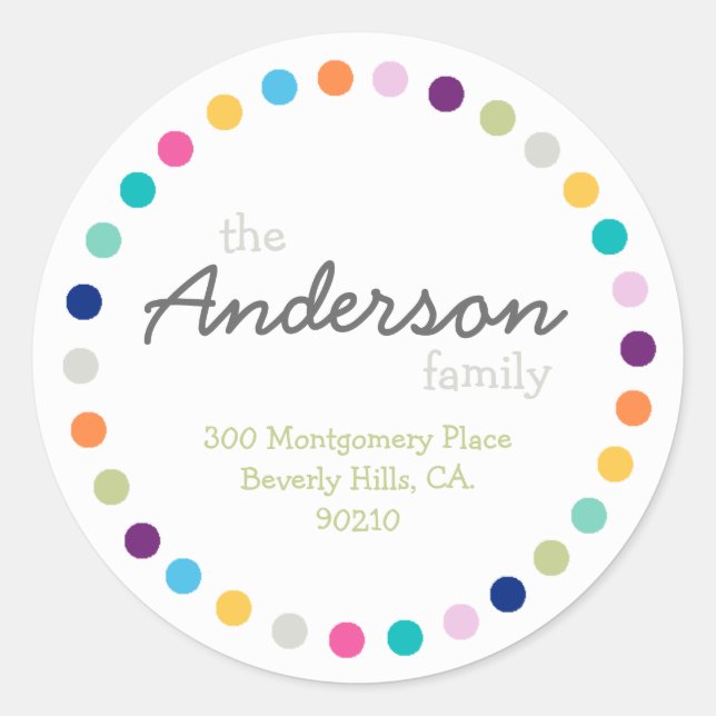 Modern Polka Dots Address Label Sticker (Front)