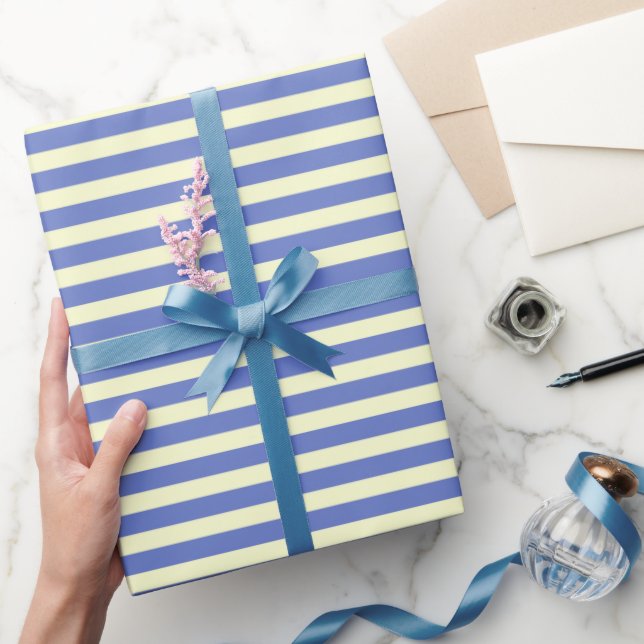 Modern Polo Blue and Mimosa Stripe Pattern Gift Wrapping Paper (Gifting)