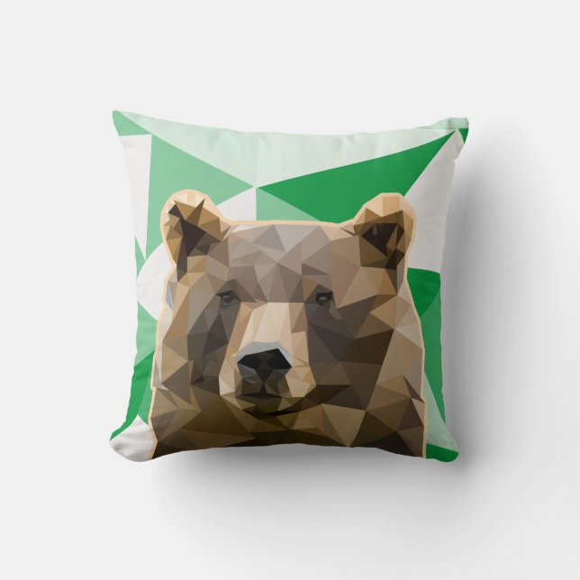 Modern Polygon Brown Bear Custom Cushion (Front)
