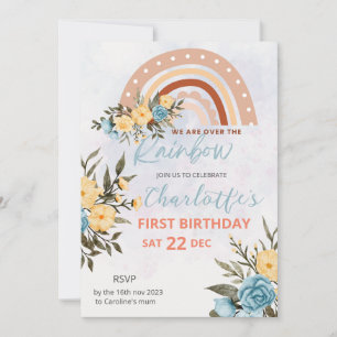 Modern Pompas Grass Retro Rainbow Boho Birthday Invitation