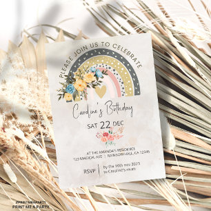 Modern Pompas Grass Retro Rainbow Boho Birthday Invitation