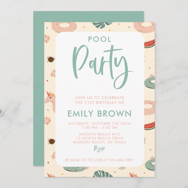 Modern Pool Party Any Age Birthday Invitation (Front/Back)