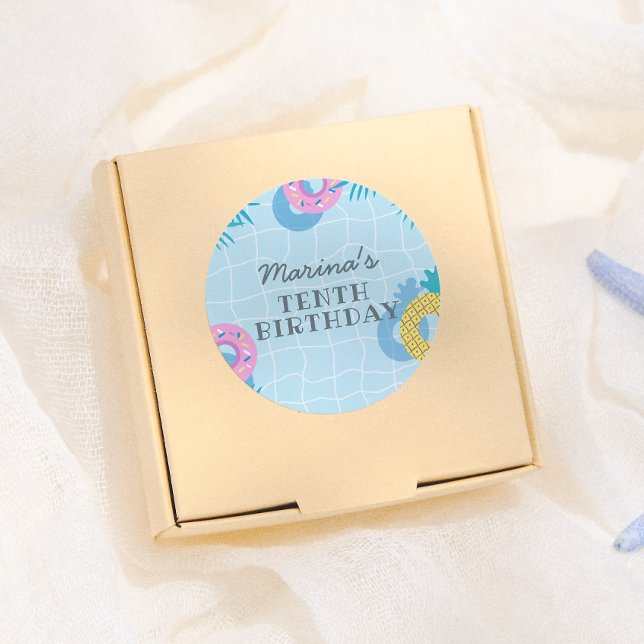 Modern Pool Party Birthday Classic Round Sticker (Creator Uploaded)