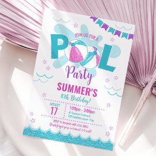 Modern Pool Party Invitation, Summer Girl Birthday Invitation