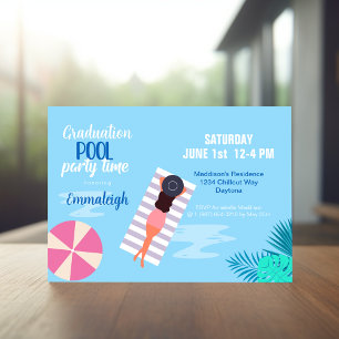 Modern Pool Party Photo Graduation Invitation