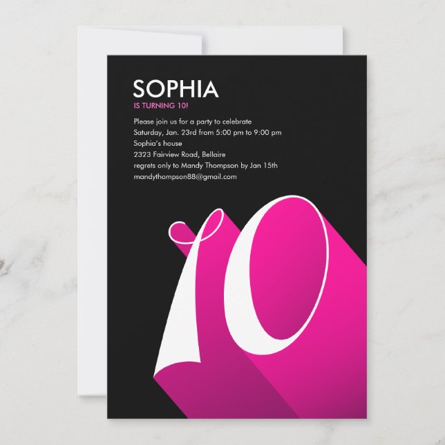 Modern Pop 10th Birthday Party Invitations (Front)