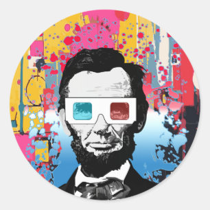 Modern Pop Art Abraham Lincoln 3D Glasses Abstract Classic Round Sticker