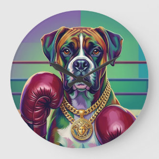 Modern Pop Art Boxer Dog Boxing Athlete Large Clock