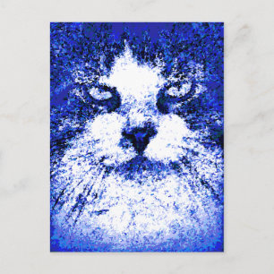 Modern Pop Art Cat Blue Postcard