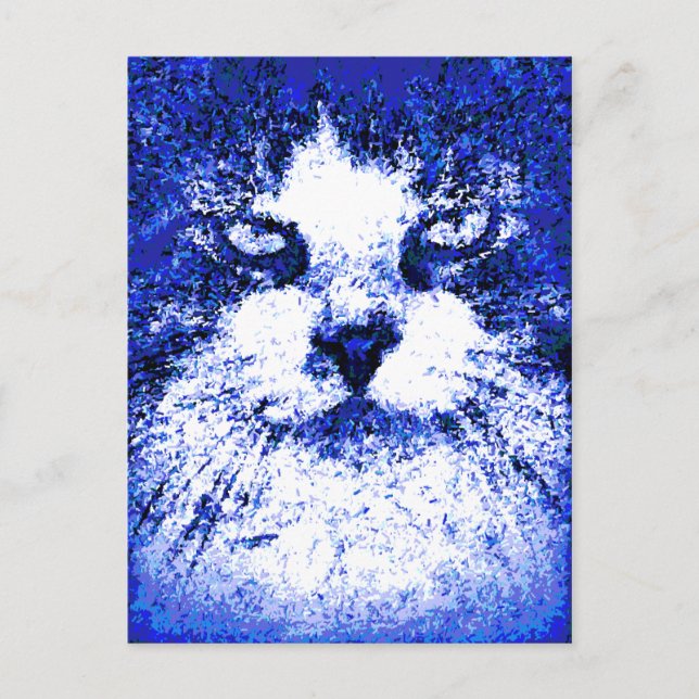 Modern Pop Art Cat Blue Postcard (Front)
