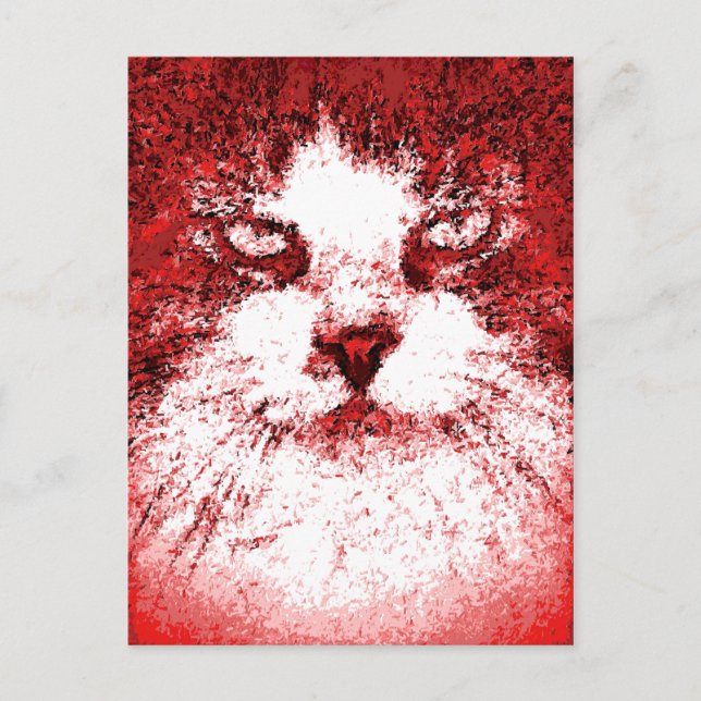 Modern Pop Art Cat Red Postcard (Front)