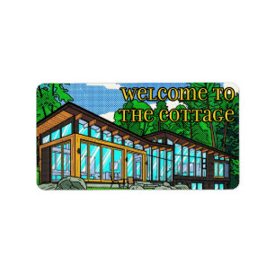 Modern Pop Art Forest Cabin Mid-Century Comic Label